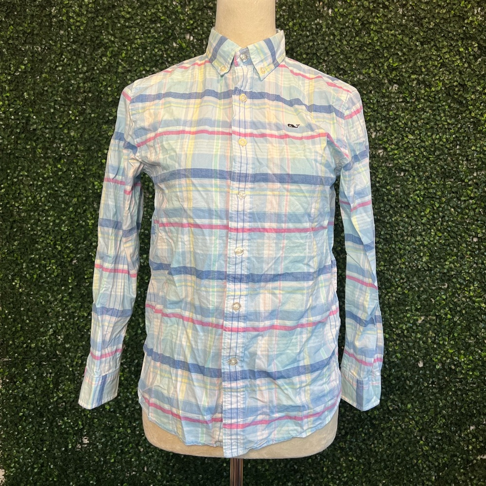 Vineyard Vines Blue Plaid Button Down Shirt Size M (12-14)